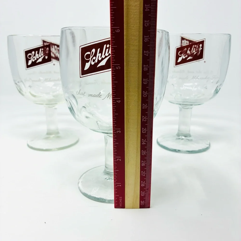 Vintage Schlitz ThumbPrint Beer Goblets Glasses Set of 3 Breweriana Barware 70's